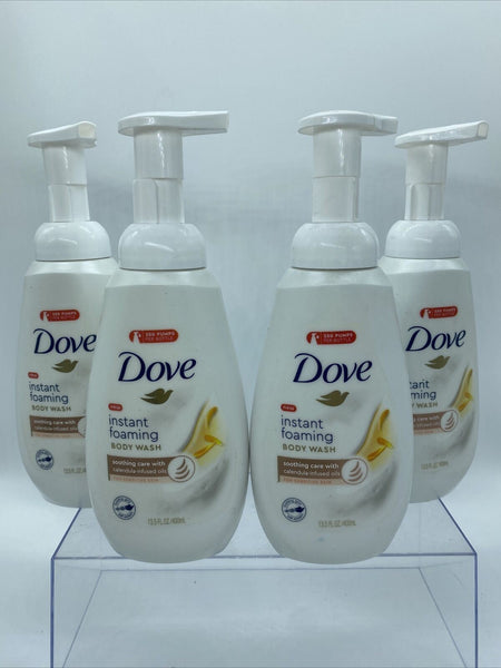 (4) Dove Instant Foaming Body wash Soothing Care Calendula Oils Pump 13.5oz