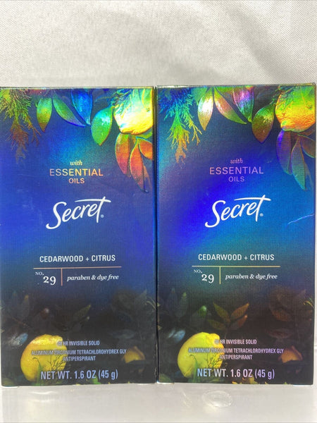 (2) Secret Antiperspirant Deodorant Pure Essential Oil Cedarwood Citrus 11/21￼