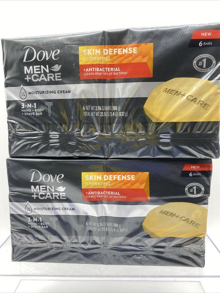 (2) DOVE MEN + CARE SkinDefense Hydrating Antibacterial Body Soap Bars 6 Pack