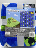 Minecraft Plush Travel Blanket 45"x 55" Kids Throw Soft Comfy Blue