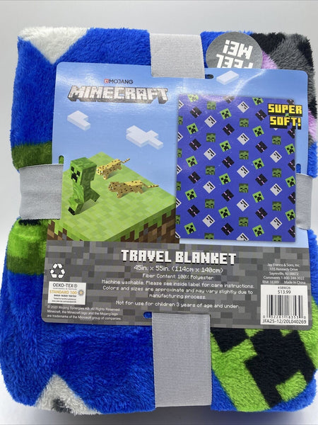 Minecraft Plush Travel Blanket 45"x 55" Kids Throw Soft Comfy Blue