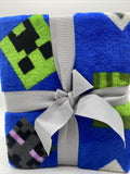 Minecraft Plush Travel Blanket 45"x 55" Kids Throw Soft Comfy Blue
