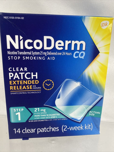 NicoDerm CQ Nicotine Patch Transdermal System Step 1 21mg 14CT 8/23