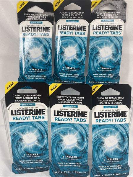 (6) Listerine Ready! Tabs Chewable Tablets Clean Mint Sugar Free-8ct. Each 48ttl