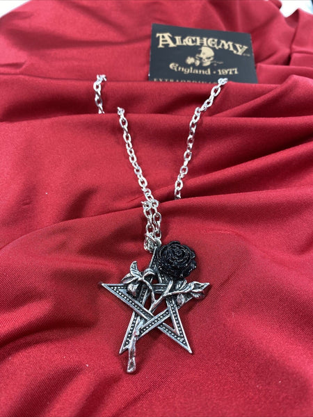 Alchemy Gothic P715  Ruah Vered Pendant Necklace Star Rose Pentagram IN HAND