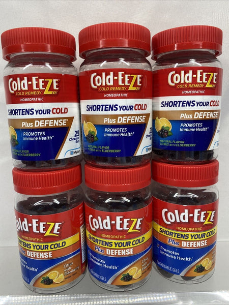(6) Cold-Eeze Plus Defense Zinc 25 Citrus Elderberry Gummies 4/22+
