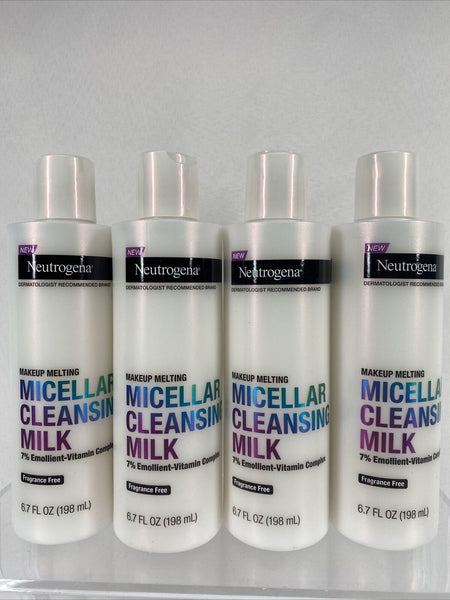 (4) NEUTROGENA Makeup Melting Micellar Cleansing Milk Face Wash Vitamin ￼6.7oz