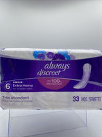 Always Discreet Incontinence Pads Women 6 EXTRA HEAVY Bladder Leaks 33 Ct