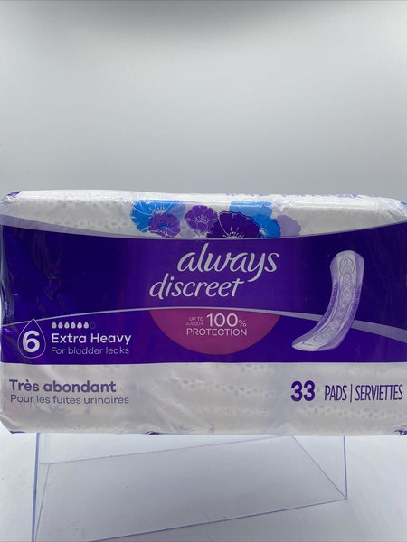 Always Discreet Incontinence Pads Women 6 EXTRA HEAVY Bladder Leaks 33 Ct