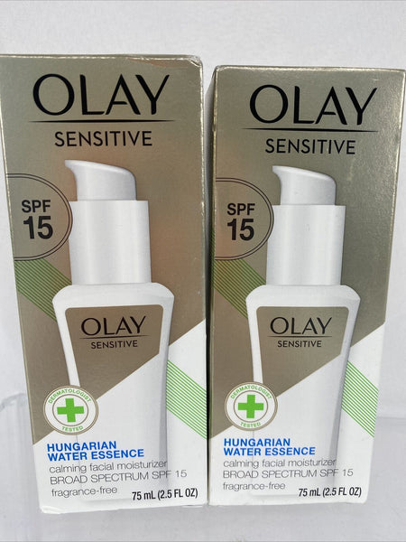 (2)OLAY Sensitive Calming Facial Moisturizer SPF15 Hungarian Water Essence 2.5oz