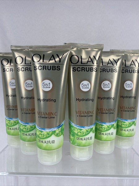 (6) OLAY SCRUBS Hydrating￼ Face Scrub 5In1 Clean Caviar Lime￼ Vitamin C 4.2oz