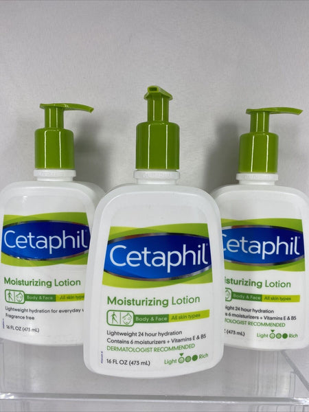 (3) Cetaphil Moisturizing Lotion￼ Body Face LightWeight Hydration FRAG FREE 16oz
