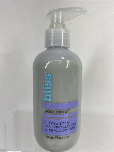 Bliss Pore Patrol CLAY-TO-FOAM PURIFYING CLEANSER With WILLOW BARK 6.4 oz /190mL