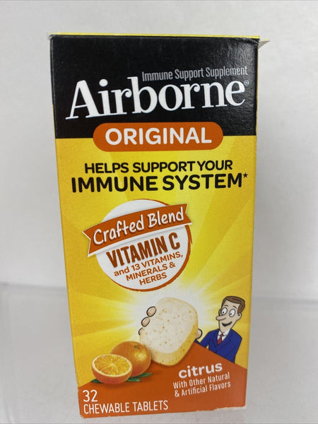 Airborne Immune Support Supplement Zinc 32 Citrus Chewable Tablets 3/22
