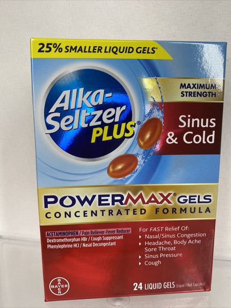 Alka Seltzer Plus Power max Sinus & Cold Maximum Liquid Gels 2/22 COMBINE SHIP!