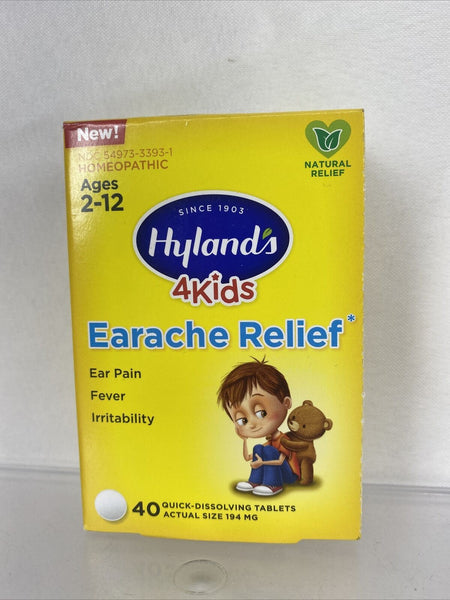 NEW Hyland's 4 Kids, Earache Relief, Ages 2-12  Quick-Dissolving Tablets 40ct