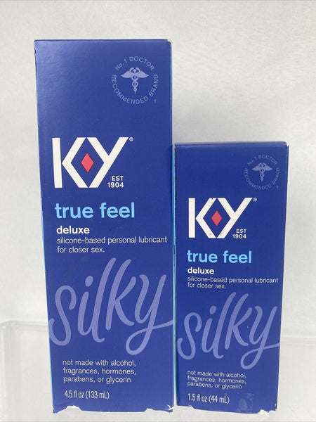 (2) K-Y True Feel Deluxe Silicone Lubricant 1.5oz & 4.5oz Silky 5/22
