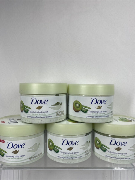 (5) Dove Body Scrub Exfoliating Polish Crushed Kiwi Seeds & Cool Aloe ￼10.5oz