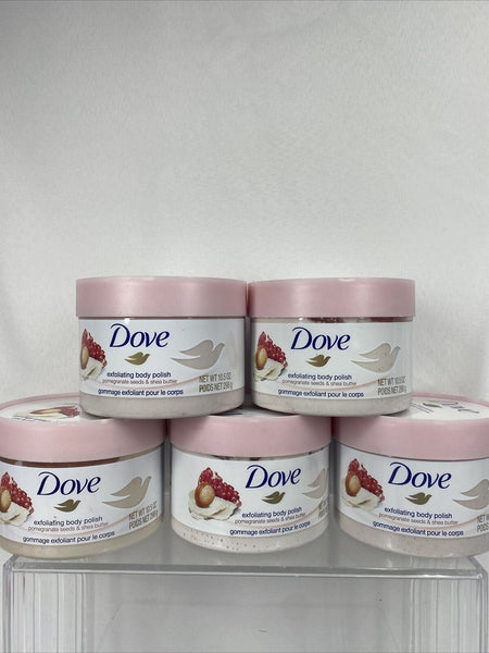 (5) Dove Exfoliating Body Polish Pomegranate Seeds & Shea Butter 10.5 Oz.