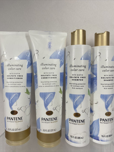 (4) Pantene Illuminating Color Care Sulfate Free Shampoo 9.6oz & Conditioner 8oz