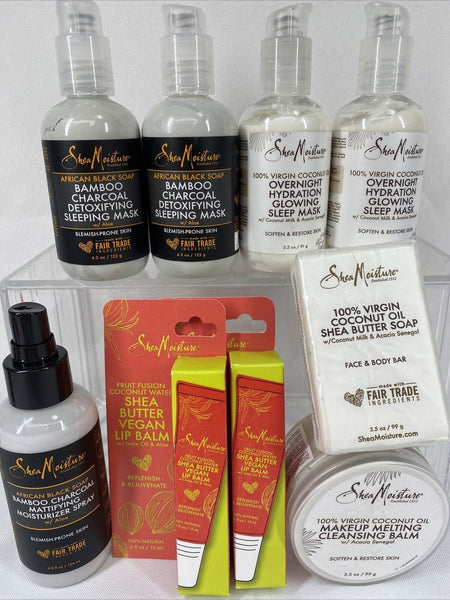 (9) Shea Moisture Gift Set Charcoal & Coconut Sleep Mask ￼Moisturizer￼ Lip Balm