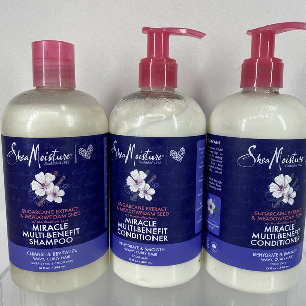 (4) SHEA MOISTURE Miracle Multi Benefit Sugarcane Shampoo Conditioner 13oz￼