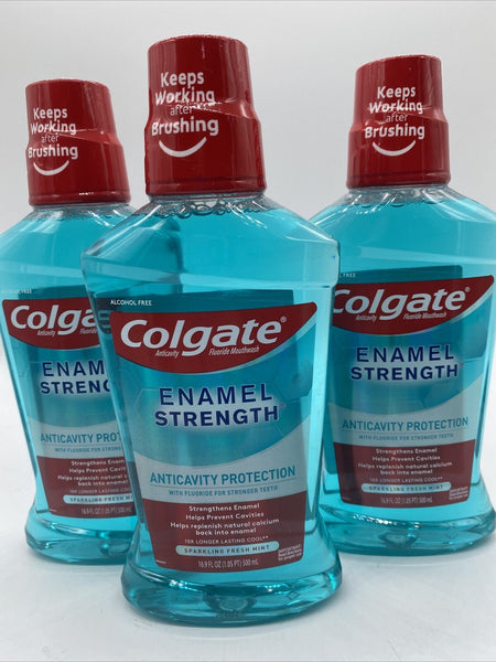 (3) Colgate Enamel Strength Anticavity Fresh Mint Mouthwash Rinse 16.9oz