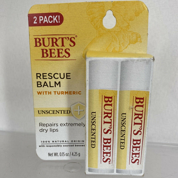 Burt's Bees 100% Natural Origin Rescue Lip Balm Unscented with Turmeric 2 Pack