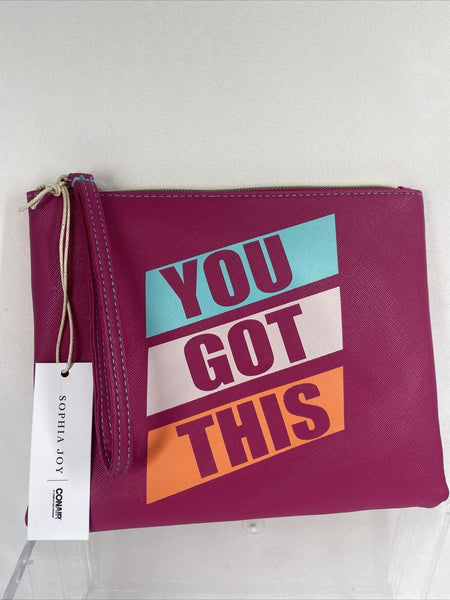 Girls Wristlet Bag Conair  7" x 9"  "You Got This" Sophia Joy Zip Closure Pink