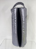 scunci Accessory Bag Round Quilted Silver Zippered Handle Makeup Brush Oval