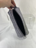 scunci Accessory Bag Round Quilted Silver Zippered Handle Makeup Brush Oval