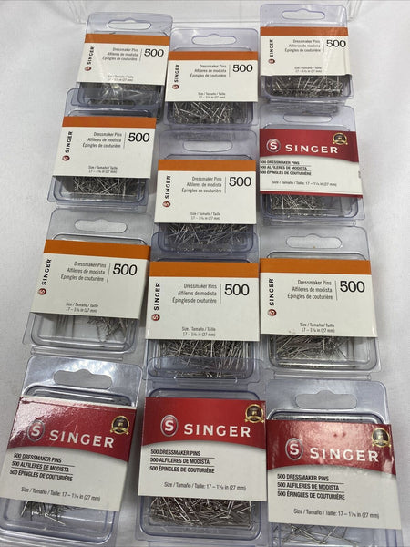 (12) Singer Dressmaker Pins Dressmaker Sewing 500 Pins 6000 Total  Bulk Lot