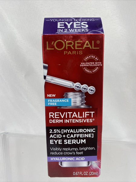 LOreal Revitalift Derm Intensives Hyaluronic Acid &Caffeine 2.5% Eye Serum .67oz