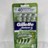 Gillette Sensor 3 Sensitive 3-Blade Disposable Razor for Men, 4 Razors/Pack