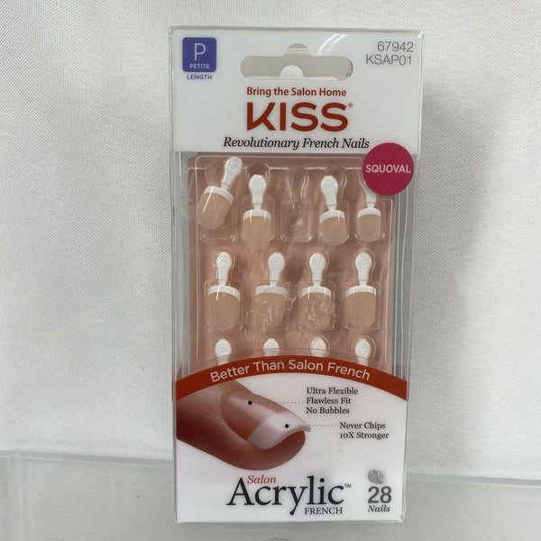Kiss Acrylic SQUOVAL #67942￼ French Tip Petite￼ Glue On Nails KSAP01￼ 28 Nails
