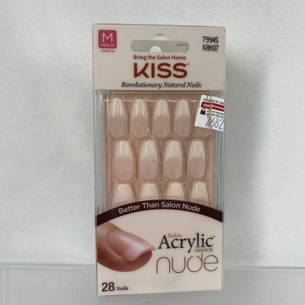 KISS Salon 79945 KAN07  Acrylic Nude French Nails Medium Length 28 ea