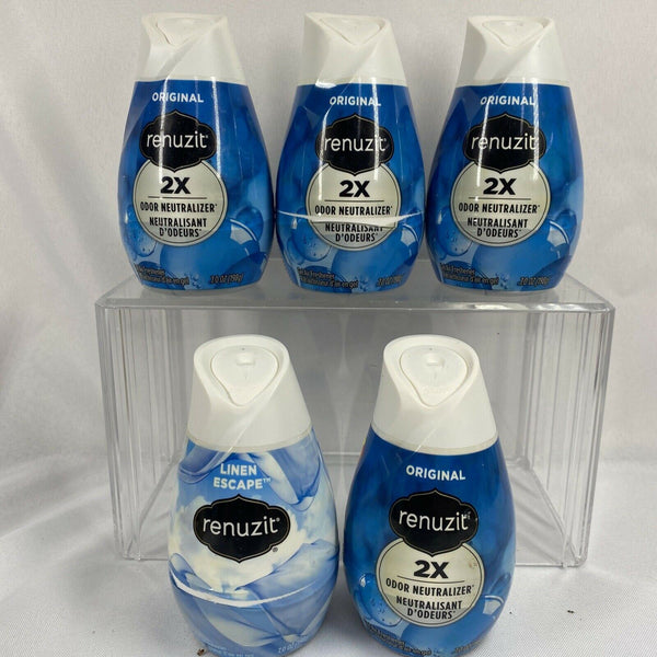 (5) Renuzit Gel Air Fresheners Original & Snuggle Linen Escape 7 oz Each
