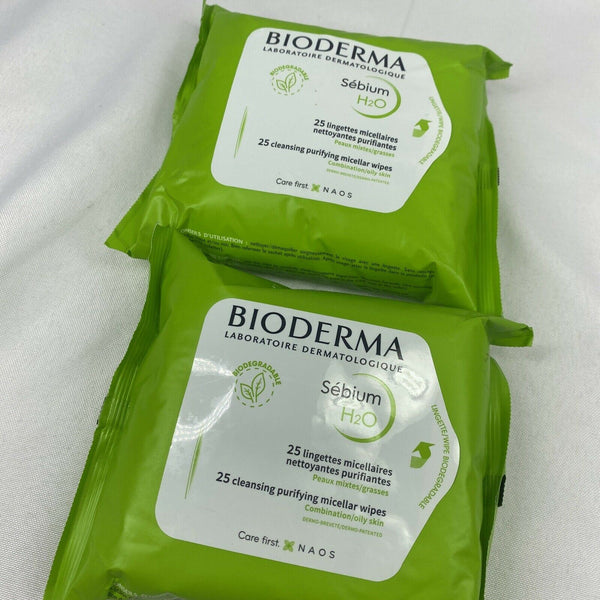 (2) BIODERMA Sebium H2O Cleansing Purifying Micellar Wipes - 25 WIPES