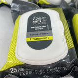 (5) Dove Men + Care Active + Fresh Deodorant Wipes On The Go 25 Towelettes