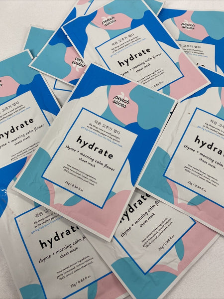 (10) Peach Slices Hydrate Thyme + Morning Calm Flower Sheet Mask Aqua Glow