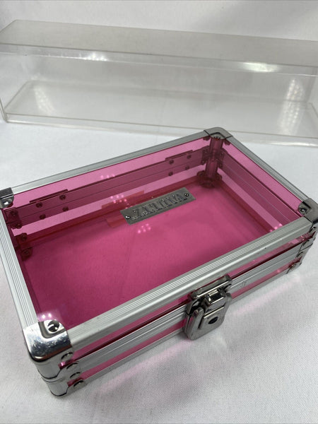 Vaultz Hard Carrying Case MakeUp Case Train Silver Pink Art Supply 8.5x5x2.5”