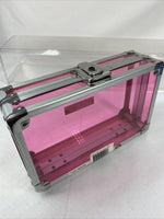 Vaultz Hard Carrying Case MakeUp Case Train Silver Pink Art Supply 8.5x5x2.5”