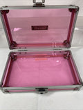 Vaultz Hard Carrying Case MakeUp Case Train Silver Pink Art Supply 8.5x5x2.5”