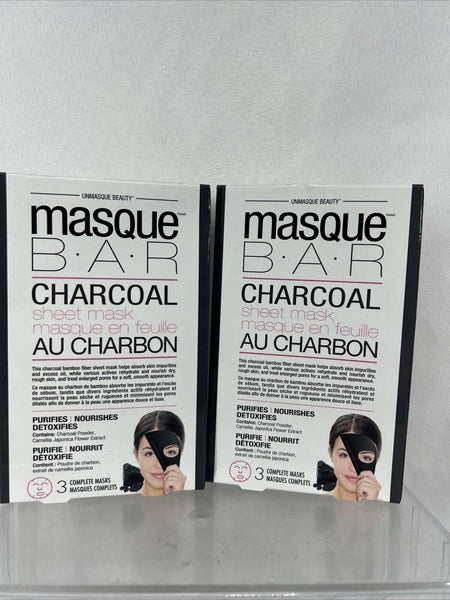 (2) masque BAR Charcoal Sheet Mask - Charcoal Masks Charbon 3 Per Box
