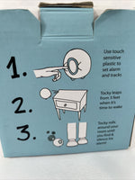 Tocky Touch Alarm Clock WHITE  MP3 Rolls Away  Battery You Snooze You Loose Gag
