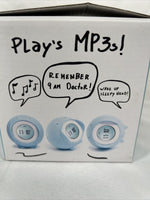Tocky Touch Alarm Clock WHITE  MP3 Rolls Away  Battery You Snooze You Loose Gag