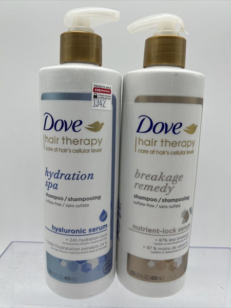 (2) Dove Hair Therapy Hydration Spa Dry Hyaluron Shampoo Breakage Remedy 13.5oz