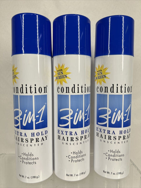 (2) Condition 3-In-1 Extra Hold Hairspray Sunscreen  Protect Unscented 7 oz