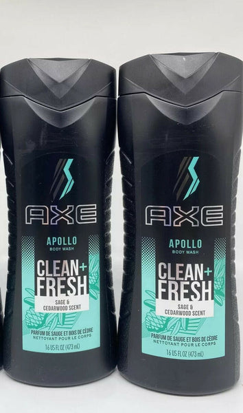 (2) AXE Apollo Body Wash For Men Sage & Cedarwood Scent Clean + Fresh 16oz