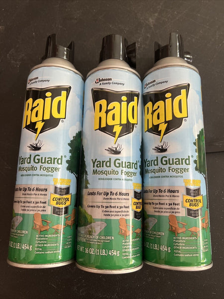 (3) Raid Yard Guard Mosquito Fogger Insect Spray Insecticide Last 6 Hour 16 Oz